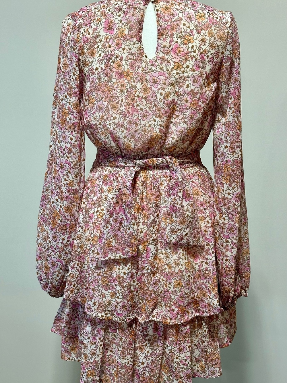 Japna Floral Wrap Style Mini Dress Pink Long Sleeve Ruffle Hem Small - Picture 2 of 8